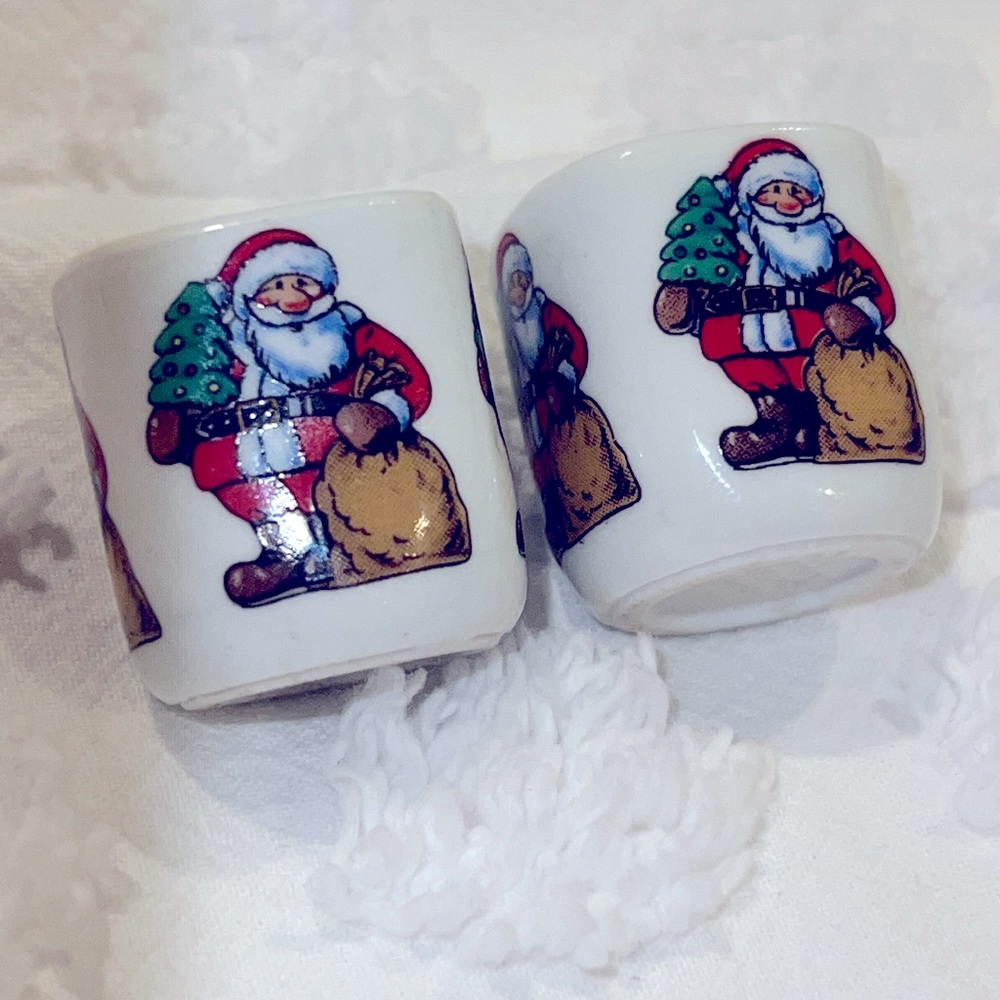 Pair of Mini Santa Clause Taper Candle Holders Two Tiny Candle Holders Ceramic